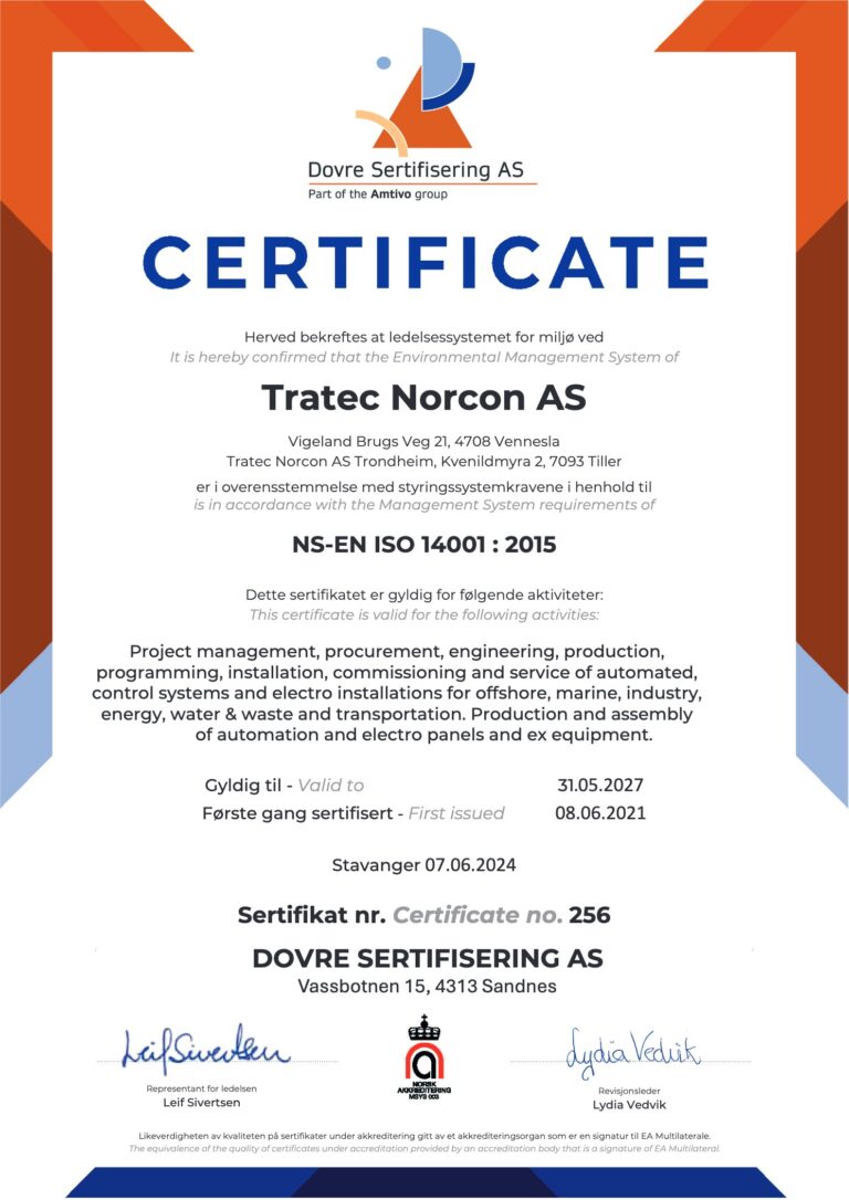 Tratec Norcon AS 14001 sert.nr.256