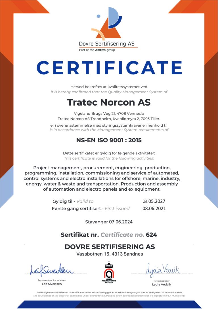 Tratec Norcon AS9001 sert nr 624