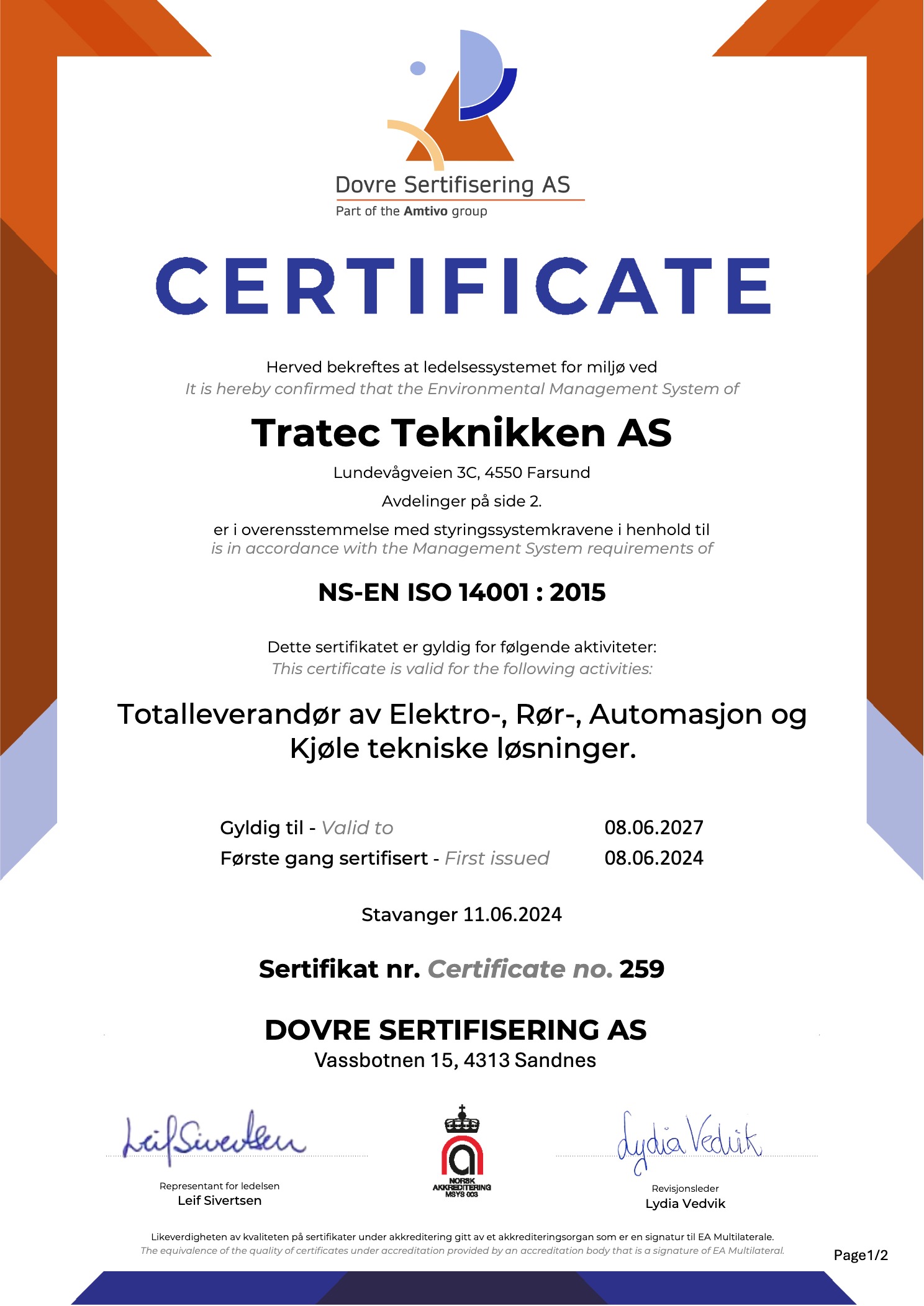 Tratec Teknikken AS ISO